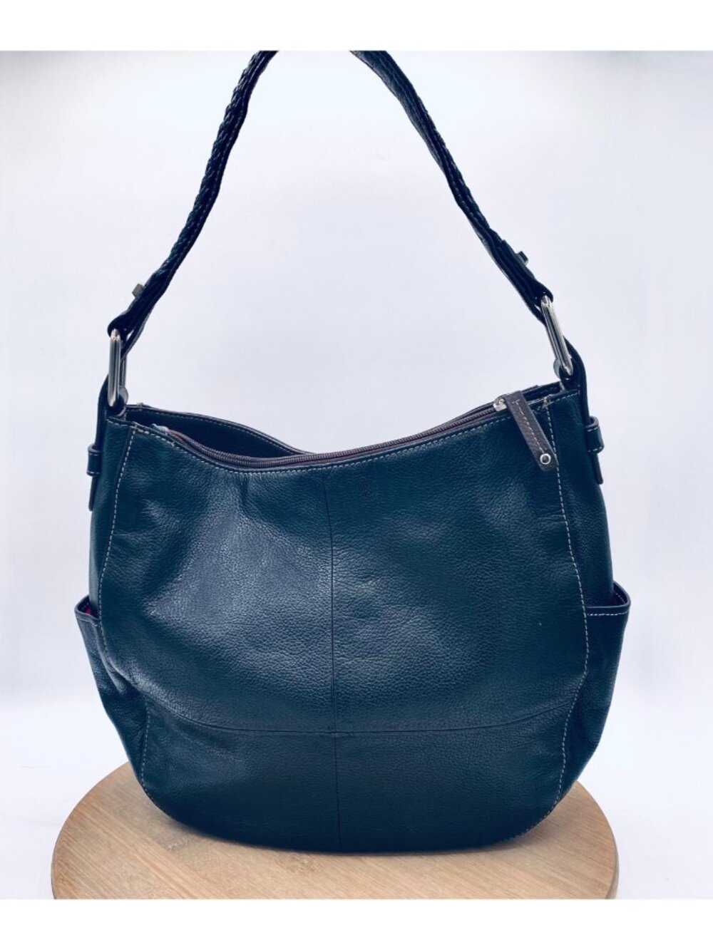 Tignanello Handbag Purse Womens L Black Leather Shoulder Bag Hobo Minimalist